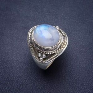 Natural Rainbow Moonstone Sterling Silver Ring